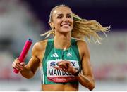 11 May 2025; Sharlene Mawdsley of Ireland celebrates after winning the women's 4x400m World Championship Qualifying Round 2 and qualifying for the 2025 Tokyo World Athletics Championships during day two of the 2025 World Athletics Relays at Guangdong Olympic Stadium in Guangzhou, China. Photo by Nikola Krstic/Sportsfile