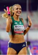 11 May 2025; Sharlene Mawdsley of Ireland celebrates after winning the women's 4x400m World Championship Qualifying Round 2 and qualifying for the 2025 Tokyo World Athletics Championships during day two of the 2025 World Athletics Relays at Guangdong Olympic Stadium in Guangzhou, China. Photo by Nikola Krstic/Sportsfile