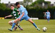 11 May 2025; Ciaran Paige of North End United in action against Mark Cunningham of Castlebar Celtic during the Sports Direct Men’s FAI Cup first round match between North End United and Castlebar Celtic at Hollygrove Townparks in Wexford. Photo by Tyler Miller/Sportsfile