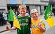 11 May 2025; Meath supporters James, age 9, and Juliette Roche, age 8, from Dunboyne, before the Leinster GAA Football Senior Championship final match between Louth and Meath at Croke Park in Dublin. Photo by Ramsey Cardy/Sportsfile