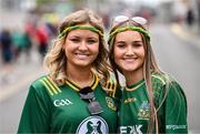 11 May 2025; Meath supporters Nora Lenihan, from Trim, left, and Emily Martin, from Summerhill, before the Leinster GAA Football Senior Championship final match between Louth and Meath at Croke Park in Dublin. Photo by Ramsey Cardy/Sportsfile