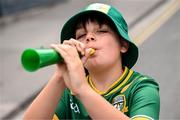 11 May 2025; Meath supporter Devin Burke, age 10, from Ratoath, before the Leinster GAA Football Senior Championship final match between Louth and Meath at Croke Park in Dublin. Photo by Ramsey Cardy/Sportsfile