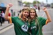 11 May 2025; Meath supporters Nora Lenihan, from Trim, left, and Emily Martin, from Summerhill, before the Leinster GAA Football Senior Championship final match between Louth and Meath at Croke Park in Dublin. Photo by Ramsey Cardy/Sportsfile