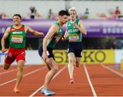 11 May 2025; Conor Kelly of Ireland, right, competing in the men's 4x400m World Championship Qualifying Round 2 during day two of the 2025 World Athletics Relays at Guangdong Olympic Stadium in Guangzhou, China. Photo by Nikola Krstic/Sportsfile