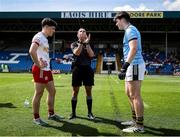 11 May 2025; Referee Barry Judge performs the coin toss in the presence of Tyrone captain Joey Clarke and Kerry captain Michael Tansley before the Dalata Hotel Group GAA Football All-Ireland U20 Championship semi-final match between Kerry and Tyrone at Laois Hire O'Moore Park in Portlaoise, Laois. Photo by Thomas Flinkow/Sportsfile