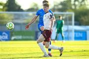 9 May 2025; Cillian Tollett of Galway United in action against Conan Noonan of Waterford during the SSE Airtricity Men's Premier Division match between Waterford and Galway United at the Regional Sports Centre in Waterford. Photo by Matt Browne/Sportsfile
