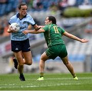 11 May 2025; Hannah Tyrrell of Dublin in action against Niamh Gallogly of Meath during the TG4 Leinster LGFA Senior Football Championship final match between Dublin and Meath at Croke Park in Dublin. Photo by Piaras Ó Mídheach/Sportsfile
