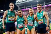 11 May 2025; The Ireland mixed 4x400m relay team, from left, Jack Raftery, Phil Healy, Lauren Cadden and Aaron Keane  after competing in the mixed 4x400m final during day two of the 2025 World Athletics Relays at Guangdong Olympic Stadium in Guangzhou, China. Photo by Nikola Krstic/Sportsfile