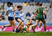 11 May 2025; Hannah Tyrrell of Dublin shoots to score her side's first goal during the TG4 Leinster LGFA Senior Football Championship final match between Dublin and Meath at Croke Park in Dublin. Photo by Piaras Ó Mídheach/Sportsfile