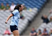 11 May 2025; Hannah Tyrrell of Dublin celebrates scoring her side's first goal during the TG4 Leinster LGFA Senior Football Championship final match between Dublin and Meath at Croke Park in Dublin. Photo by Piaras Ó Mídheach/Sportsfile