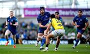 10 May 2025; Ryan Baird of Leinster in action against Giovanni Montemauri of Zebre Parma during the United Rugby Championship match between Leinster and Zebre Parma at the Aviva Stadium in Dublin. Photo by Brendan Moran/Sportsfile