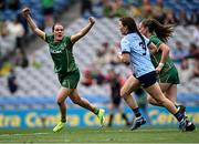 11 May 2025; Niamh Gallogly of Meath celebrates after scoring her side's first goal during the TG4 Leinster LGFA Senior Football Championship final match between Dublin and Meath at Croke Park in Dublin. Photo by Piaras Ó Mídheach/Sportsfile