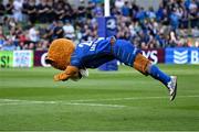 10 May 2025; Leinster mascot Leo the Lion before the United Rugby Championship match between Leinster and Zebre Parma at the Aviva Stadium in Dublin. Photo by Brendan Moran/Sportsfile
