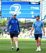 10 May 2025; Leinster head coach Leo Cullen, left, and assistant coach Tyler Bleyendaal before the United Rugby Championship match between Leinster and Zebre Parma at the Aviva Stadium in Dublin. Photo by Brendan Moran/Sportsfile