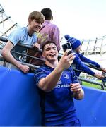 10 May 2025; Diarmuid Mangan of Leinster takes a selfie after the United Rugby Championship match between Leinster and Zebre Parma at the Aviva Stadium in Dublin. Photo by Brendan Moran/Sportsfile