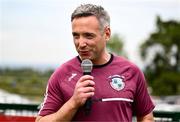 11 May 2025; Stillorgan Rathfarnham RFC vice-chairman Shane McMahon during the opening ceremony for the new Stillorgan Rathfarnham RFC Clubhouse at Stillorgan Rathfarnham RFC in Stillorgan, Dublin. Photo by Ben McShane/Sportsfile