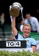 11 May 2025; Dublin captain Carla Rowe lifts The Mary Ramsbottom Cup after her side's victory in the TG4 Leinster LGFA Senior Football Championship final match between Dublin and Meath at Croke Park in Dublin. Photo by Ramsey Cardy/Sportsfile