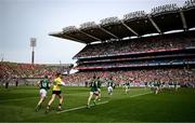 11 May 2025; The Meath team run out before the Leinster GAA Football Senior Championship final match between Louth and Meath at Croke Park in Dublin. Photo by Ramsey Cardy/Sportsfile