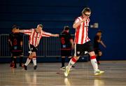 11 May 2025; Keigan Taylor of Derry City celebrates after scoring during the LOI Cairdeas Cup Festival match between Derry City and Drogheda United at the National Indoor Arena on the Sport Ireland Campus in Dublin. Photo by Stephen McCarthy/Sportsfile