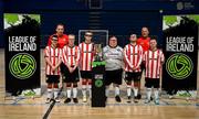 11 May 2025; The Derry City team and coaches before the LOI Cairdeas Cup Festival at the National Indoor Arena on the Sport Ireland Campus in Dublin. Photo by Stephen McCarthy/Sportsfile