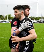 11 May 2025; Luke Towey and Nathan Mullen of Sligo congratulate each other after the Táilteann Cup match between Sligo and Tipperary at Kilcoyne Memorial Park in Tubbercurry, Sligo. Photo by Ray McManus/Sportsfile