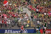 11 May 2025; Sam Mulroy of Louth celebrates after scoring his side's first goal during the Leinster GAA Football Senior Championship final match between Louth and Meath at Croke Park in Dublin. Photo by Ramsey Cardy/Sportsfile