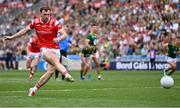 11 May 2025; Sam Mulroy of Louth scores his side's first goal, a penalty, during the Leinster GAA Football Senior Championship final match between Louth and Meath at Croke Park in Dublin. Photo by Piaras Ó Mídheach/Sportsfile