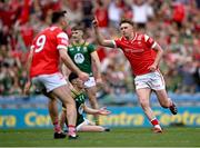 11 May 2025; Ryan Burns of Louth celebrates after scoring his side's second goal during the Leinster GAA Football Senior Championship final match between Louth and Meath at Croke Park in Dublin. Photo by Piaras Ó Mídheach/Sportsfile