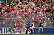 11 May 2025; Ryan Burns of Louth celebrates after scoring his side's second goal during the Leinster GAA Football Senior Championship final match between Louth and Meath at Croke Park in Dublin. Photo by Ramsey Cardy/Sportsfile