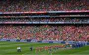 11 May 2025; A general view of the parade before the Leinster GAA Football Senior Championship final match between Louth and Meath at Croke Park in Dublin. Photo by Ramsey Cardy/Sportsfile
