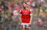 11 May 2025; Sam Mulroy of Louth reacts after kicking a wide during the Leinster GAA Football Senior Championship final match between Louth and Meath at Croke Park in Dublin. Photo by Ramsey Cardy/Sportsfile