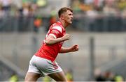 11 May 2025; Ryan Burns of Louth after kicking a point during the Leinster GAA Football Senior Championship final match between Louth and Meath at Croke Park in Dublin. Photo by Ramsey Cardy/Sportsfile