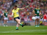 11 May 2025; Meath goalkeeper Billy Hogan scores a two-pointer from a free during the Leinster GAA Football Senior Championship final match between Louth and Meath at Croke Park in Dublin. Photo by Piaras Ó Mídheach/Sportsfile