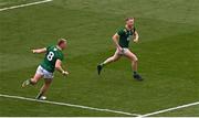 11 May 2025; Mathew Costello of Meath after scoring their side's first goal during the Leinster GAA Football Senior Championship final match between Louth and Meath at Croke Park in Dublin. Photo by Ben McShane/Sportsfile