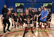 11 May 2025; Dundalk captain Jamie Linden and team-mates celebrate with cup after the LOI Cairdeas Cup Festival at the National Indoor Arena on the Sport Ireland Campus in Dublin. Photo by Stephen McCarthy/Sportsfile