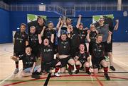 11 May 2025; Dundalk players and coaches celebrate with the cup after the LOI Cairdeas Cup Festival at the National Indoor Arena on the Sport Ireland Campus in Dublin. Photo by Stephen McCarthy/Sportsfile