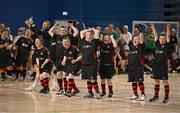 11 May 2025; Dundalk players celebrate during their penalty shoot-out victory in LOI Cairdeas Cup Festival final match between Dundalk and Finn Harps at the National Indoor Arena on the Sport Ireland Campus in Dublin. Photo by Stephen McCarthy/Sportsfile