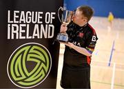 11 May 2025; Dundalk captain Jamie Linden celebrates with cup after the LOI Cairdeas Cup Festival at the National Indoor Arena on the Sport Ireland Campus in Dublin. Photo by Stephen McCarthy/Sportsfile