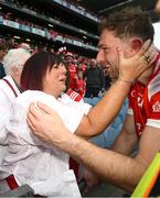 11 May 2025; Sam Mulroy of Louth with his mum Bernie after the Leinster GAA Football Senior Championship final match between Louth and Meath at Croke Park in Dublin. Photo by Ramsey Cardy/Sportsfile