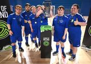 11 May 2025; Bray Wanderers pose for a photograph with the cup after the LOI Cairdeas Cup Festival at the National Indoor Arena on the Sport Ireland Campus in Dublin. Photo by Stephen McCarthy/Sportsfile