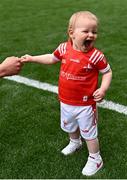 11 May 2025; Izzy Grimes, aged one, daughter of Louth footballer Conor Grimes after the Leinster GAA Football Senior Championship final match between Louth and Meath at Croke Park in Dublin. Photo by Piaras Ó Mídheach/Sportsfile