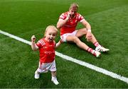 11 May 2025; Izzy Grimes, aged one, with her father Louth footballer Conor Grimes after the Leinster GAA Football Senior Championship final match between Louth and Meath at Croke Park in Dublin. Photo by Piaras Ó Mídheach/Sportsfile