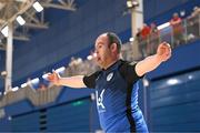11 May 2025; Shaun McCosker of Finn Harps celebrates scoring a goal during the LOI Cairdeas Cup Festival match between Finn Harps and Bohemians at the National Indoor Arena on the Sport Ireland Campus in Dublin. Photo by Stephen McCarthy/Sportsfile
