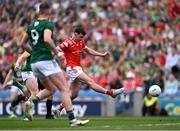 11 May 2025; Craig Lennon of Louth scores his side's third goal during the Leinster GAA Football Senior Championship final match between Louth and Meath at Croke Park in Dublin. Photo by Piaras Ó Mídheach/Sportsfile