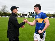 11 May 2025; Sligo selector Aaron Kernan with Sean O'Connor of Tipperary after the Táilteann Cup match between Sligo and Tipperary at Kilcoyne Memorial Park in Tubbercurry, Sligo. Photo by Ray McManus/Sportsfile
