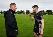 11 May 2025; Nathan Mullen of Sligo and Sligo manager Tony McEntee after the Táilteann Cup match between Sligo and Tipperary at Kilcoyne Memorial Park in Tubbercurry, Sligo. Photo by Ray McManus/Sportsfile