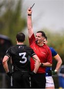 11 May 2025; Referee Sean Hurson shows a black card to Eddie McGuinness of Sligo during the Táilteann Cup match between Sligo and Tipperary at Kilcoyne Memorial Park in Tubbercurry, Sligo. Photo by Ray McManus/Sportsfile