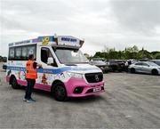11 May 2025; Sean McDonagh gives instructions to the 'Wonder Whippy' driver on his arrival for the Táilteann Cup match between Sligo and Tipperary at Kilcoyne Memorial Park in Tubbercurry, Sligo. Photo by Ray McManus/Sportsfile
