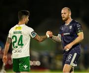 9 May 2025; Sean Maguire of Cork City and Mark Connolly of Derry City after the SSE Airtricity Men's Premier Division match between Cork City and Derry City at Turner's Cross in Cork. Photo by Michael P Ryan/Sportsfile