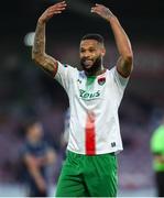 9 May 2025; Djenairo Daniels of Cork City celebrates after scoring his side's first goal during the SSE Airtricity Men's Premier Division match between Cork City and Derry City at Turner's Cross in Cork. Photo by Michael P Ryan/Sportsfile